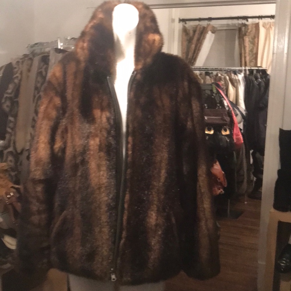Reversible Wilson black leather coat with faux fur on the other side